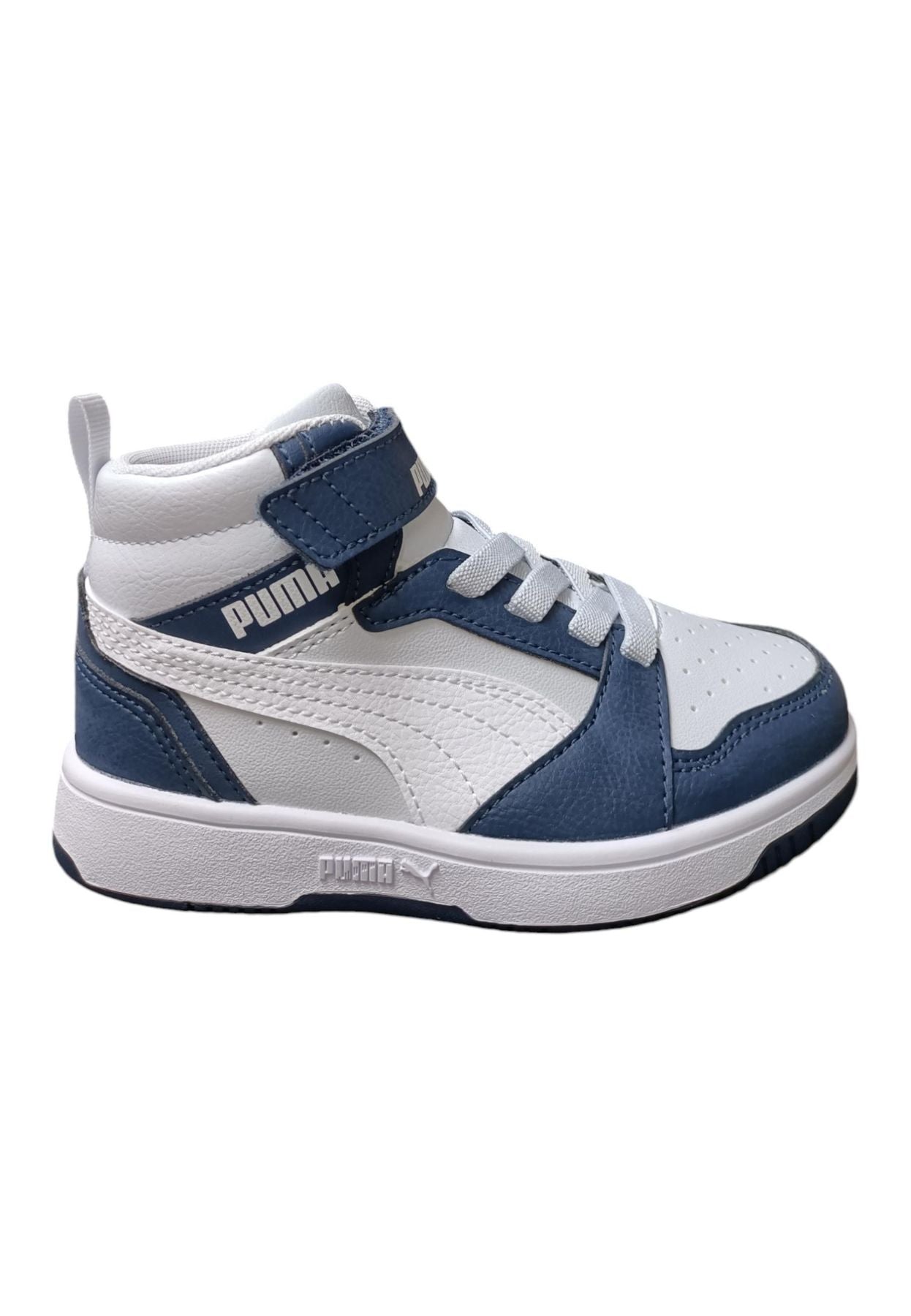 Scarpe sneakers Unisex bambini PUMA REBOUND bianco-nero laccio elastico e velcro