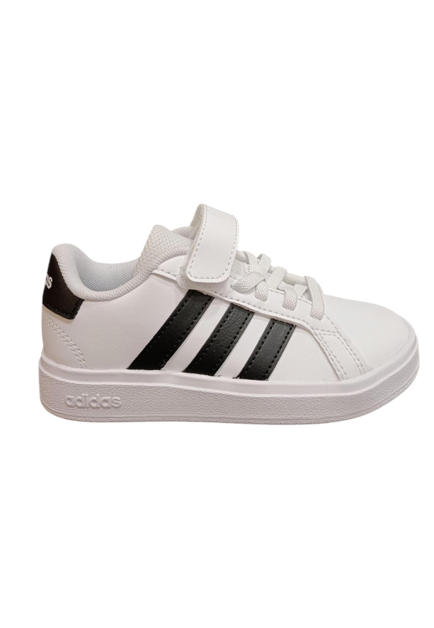 Scarpe sneakers Bambini e ragazzi adidas GRAND COURT bianco-nero laccio elastico e velcro