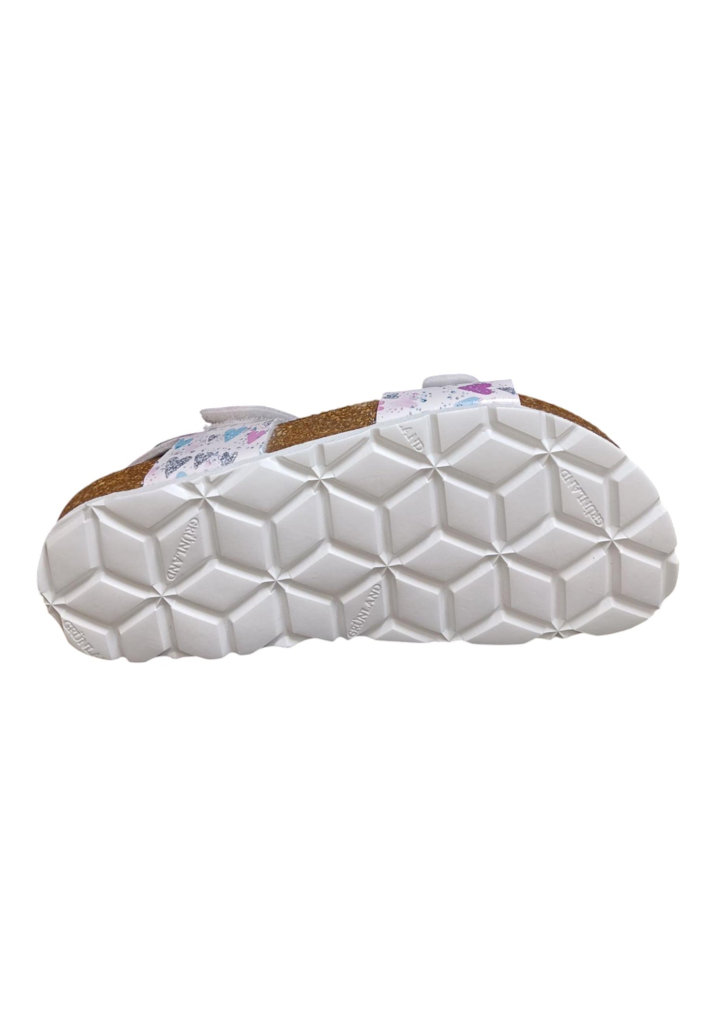 Sandalo bio bambino Grunland Junior 1127 bianco multi pelle sughero fibbia comfort