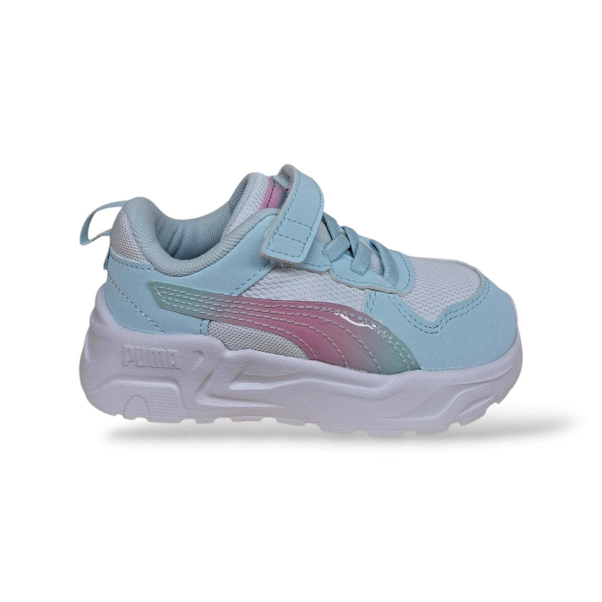 Puma Trinity 407529 Sneakers Bambine Celeste Rosa | Laccio Elastico Velcro Leggere Comode Prima Scarpa Sportiva | Taglie 20-27 | Scarpetteria Gica