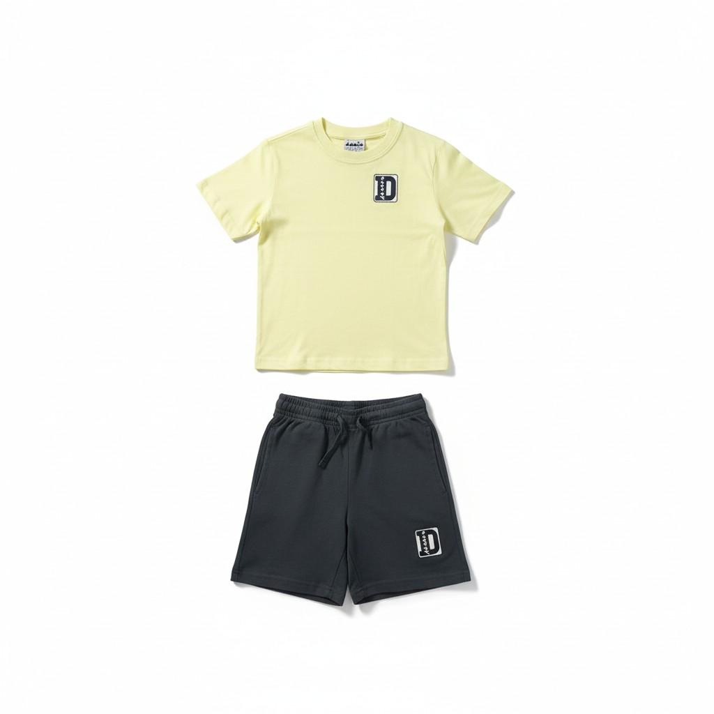 Completo Diadora Bambino Giallo-Grigio T-shirt + Shorts - Collezione PE2026