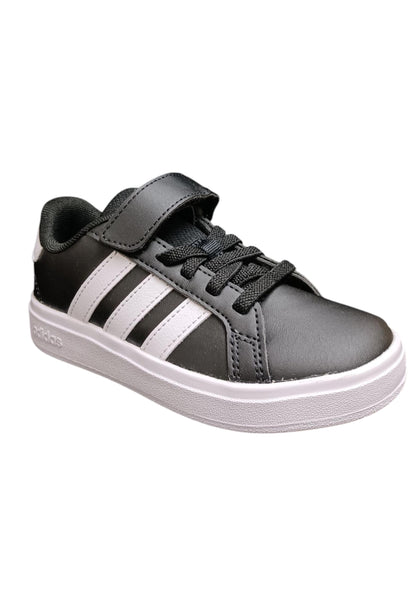sarpe sneakers Bambini e ragazzi adidas GRAND COURT  nero-bianco laccio elastico e velcro