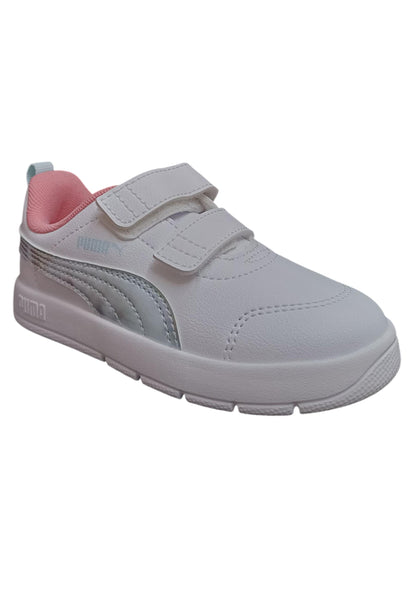 Scarpe sneakers Bambine e ragazze PUMA COURTFLEX  bianco-argento laccio elastico e velcro