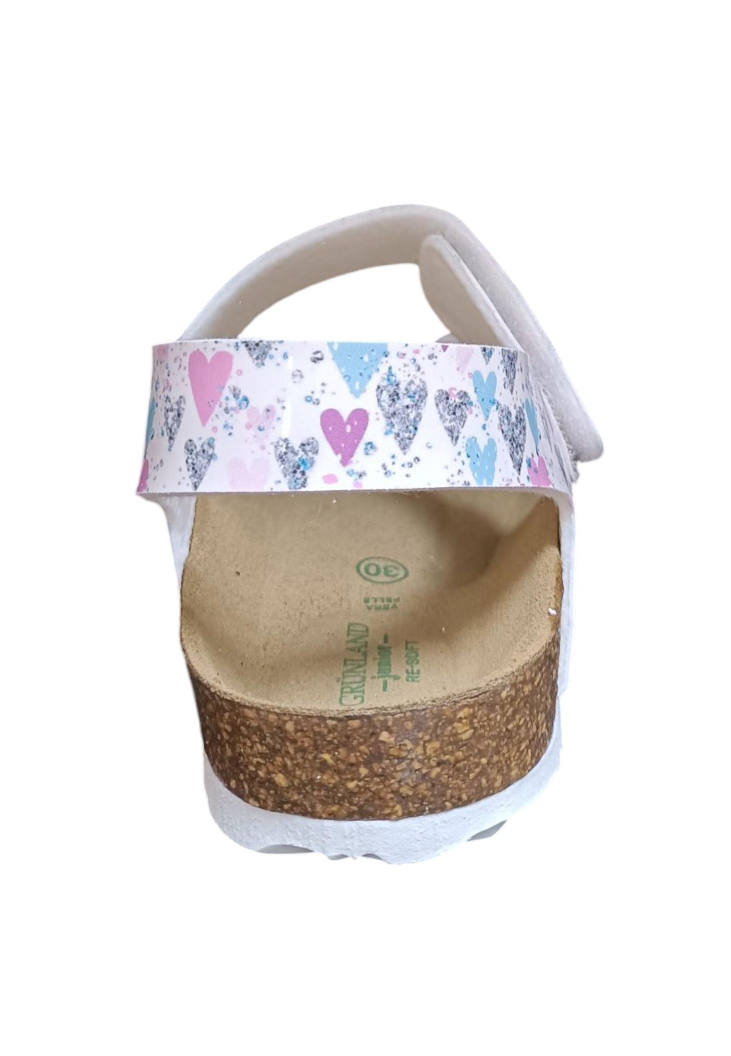 Sandalo bio bambino Grunland Junior 1127 bianco multi pelle sughero fibbia comfort