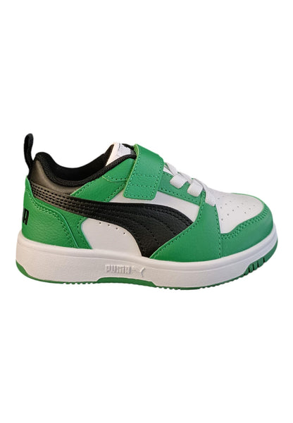 Scarpe sneakers Unisex bambini PUMA REBOUND  bianco-nero-blue laccio elastico e velcro