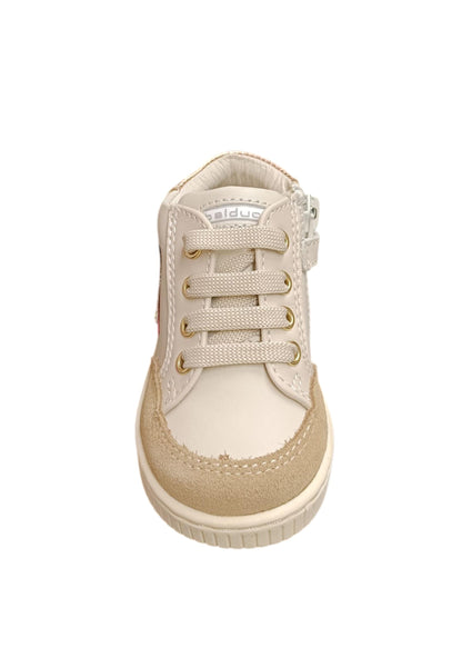 Sneakers primi passi bambina Balducci Cita bianco beige oro pelle - Eleganza luminosa con lacci