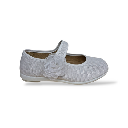 Ballerine bambina VUL-LADI bianco velcro fiore pizzo cerimonia eleganti