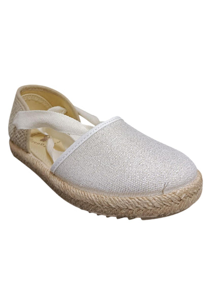 Espadrillas bambina Vul-Ladi Carla bianco beige tela laccio summer style