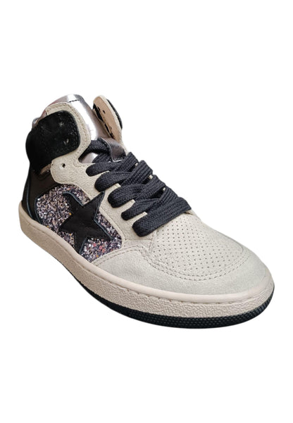 Ciao Junior Snk Sneakers Glitter Bambina Ragazza Bianco Nero Argento - Scarpe Pelle Zip