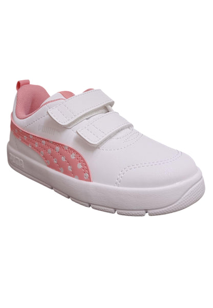 Scarpe sneakers Bambine e ragazze PUMA COURTFLEX  bianco-rosa laccio elastico e velcro