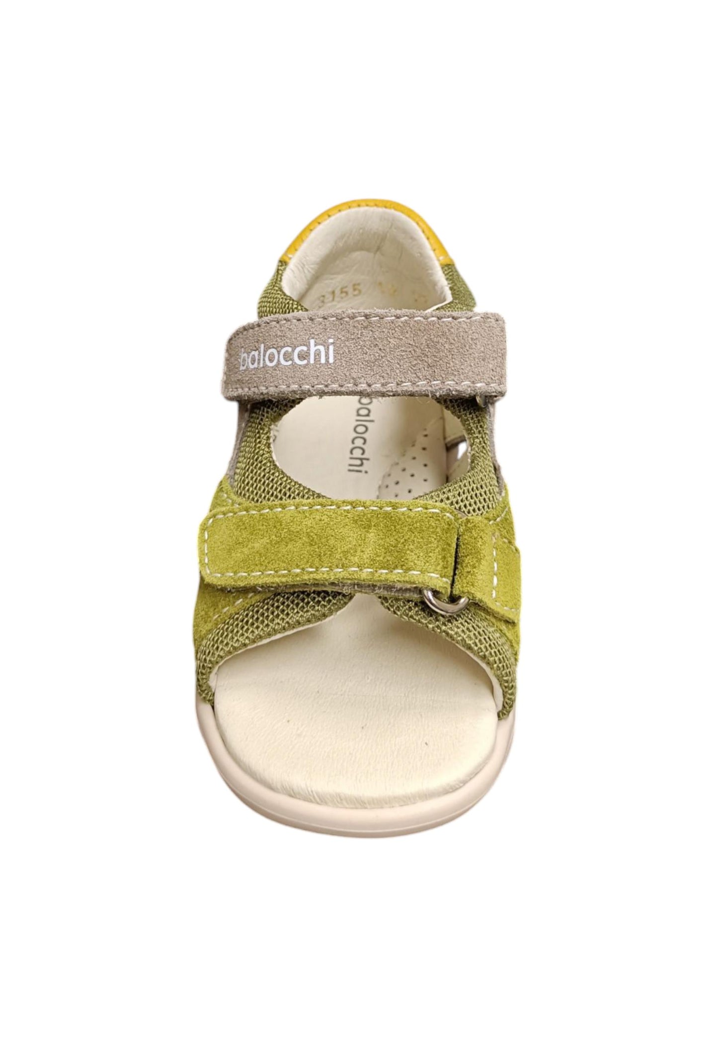 Sandalo bambino Balocchi Over tortora verde-giallo suede-tessuto - Primi passi tallonato con velcro