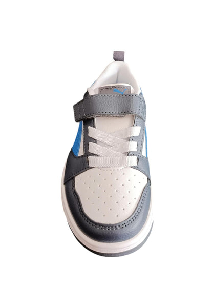 Scarpe sneakers Unisex bambini PUMA REBOUND  bianco-nero-blue laccio elastico e velcro