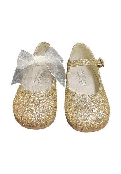Ballerina bambina Panyno B3024 dorato pelle fibbia fiocco estraibile elegance
