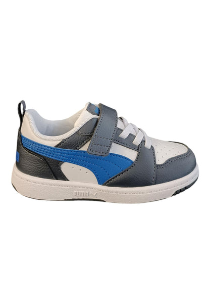 Scarpe sneakers Unisex bambini PUMA REBOUND  bianco-nero-blue laccio elastico e velcro