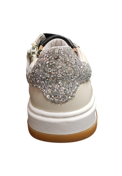 Sneakers bambina Balducci Trike beige nero maculato pelle - Stile animalier con zip laterale