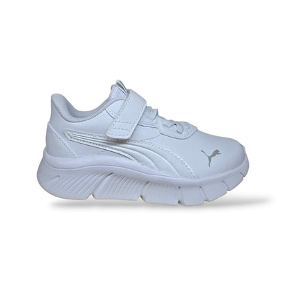 Sneakers Puma Flex Focus bianche in pelle con velcro, taglie 20-35