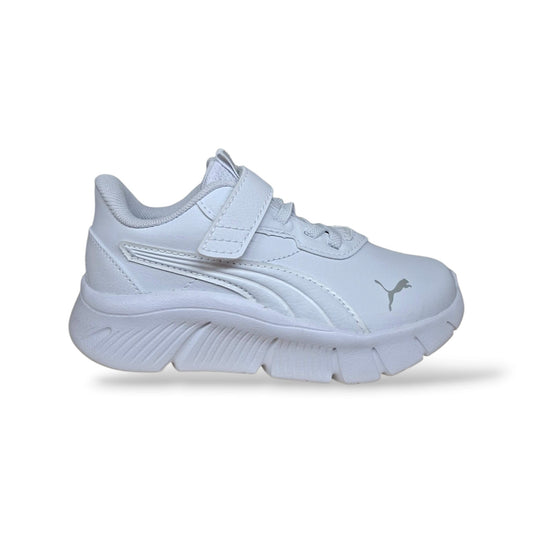 Sneakers Puma Flex Focus bianche in pelle con velcro, taglie 20-35