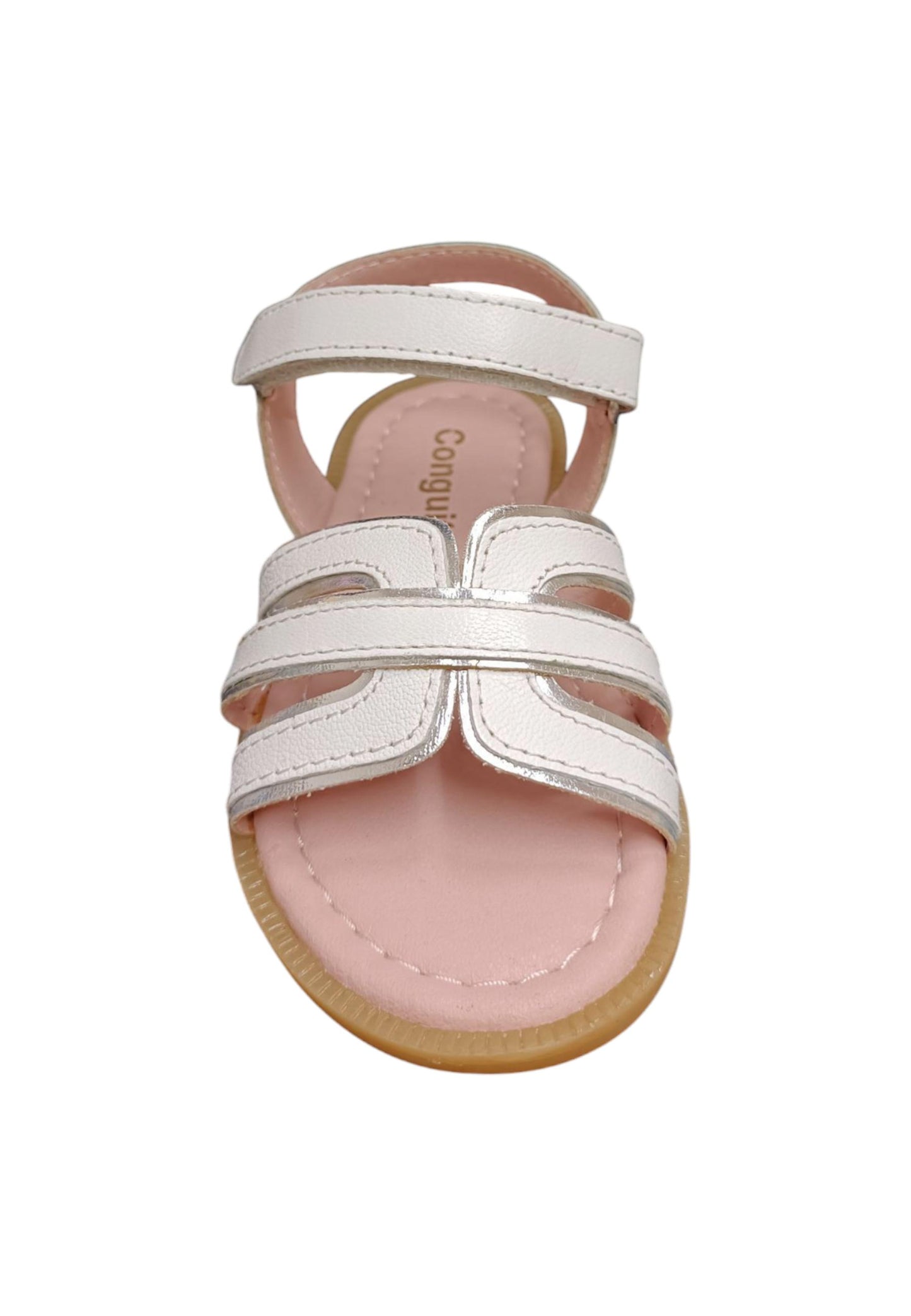 Sandali bambina Conguitos Rivets bianco argento pelle
