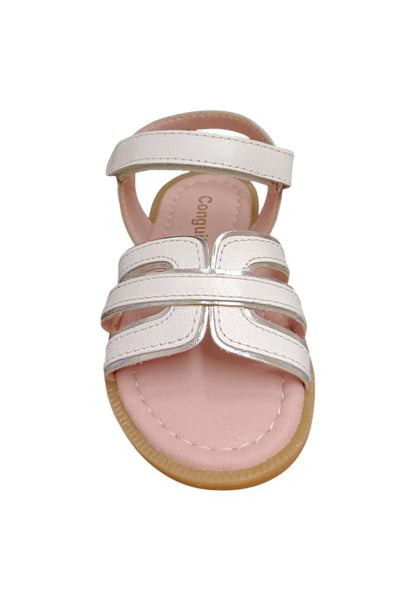 Sandali bambina Conguitos Rivets bianco argento pelle