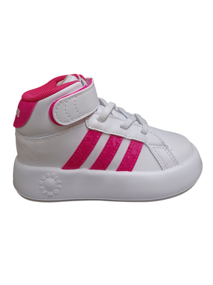 Scarpe sneakers Bambine adidas GRAND COURT  bianco-fuxja laccio elastico e velcro