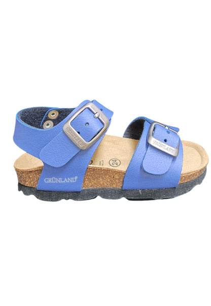 Sandalo bio bambino Grunland Junior 0901 jeans pelle sughero fibbia comfort