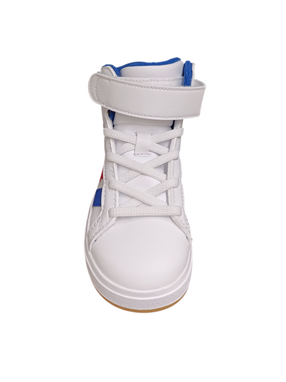 Scarpe snekears Bambini e ragazzi adidas GRAND COURT  bianco-rosso-blue laccio elastico e velcro