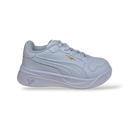 Puma Court Bae 408625 Sneakers Bambini e Ragazzi Bianco | Pelle Laccio Elastico Velcro Tennis Style Minimal Premium | Taglie 28-35 | Scarpetteria Gica