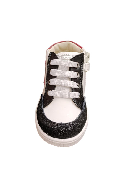 Sneakers primi passi bambina Balducci Cita bianco nero fucsia maculato pelle - Stile animalier con lacci