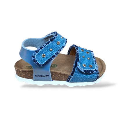 Sandalo Bio Sughero Bambine e Ragazze Grunland Junior Luce Jeans – Velcro Sottopiede Sughero EVA