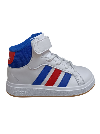 Scarpe snekears Bambini e ragazzi adidas GRAND COURT  bianco-rosso-blue laccio elastico e velcro
