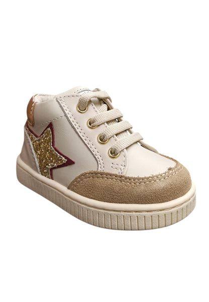 Sneakers primi passi bambina Balducci Cita bianco beige oro pelle - Eleganza luminosa con lacci