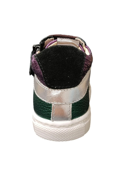 Scarpe sneakers Bimba ciao STAR BABY  bianco-verdone-viola-nero-arancione laccio e zip laterale