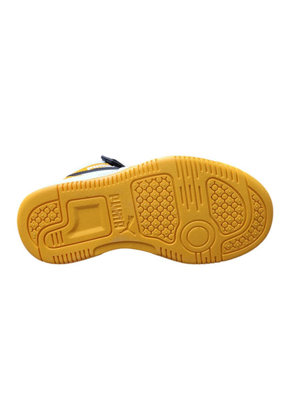 Scarpe sneakers Unisex bambini PUMA REBOUND  bianco-nero-giallo laccio elastico e velcro