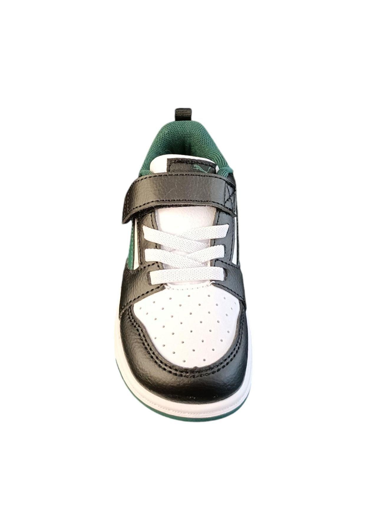 Scarpe sneakers Unisex bambini PUMA REBOUND  bianco-nero-blue laccio elastico e velcro