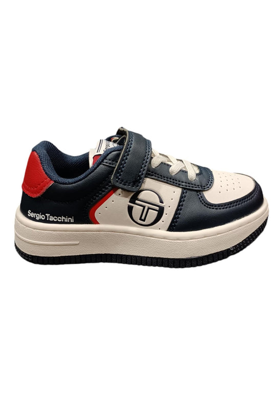 Scarpe snekears Unisex bambino Sergio Tacchini ROMA  bianco-blue-rosso laccio elastico e velcro