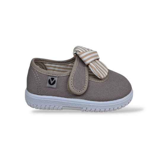 Victoria Ojalá Ballerine Bambina Beige Bianco – Tela con Velcro e Fiocco | Taglie 21-30