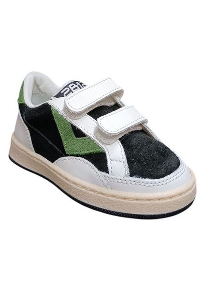 Scarpe sneakers Bambine e ragazze 2B12 BABYMINI PLAY bianco-nero-verdone velcro