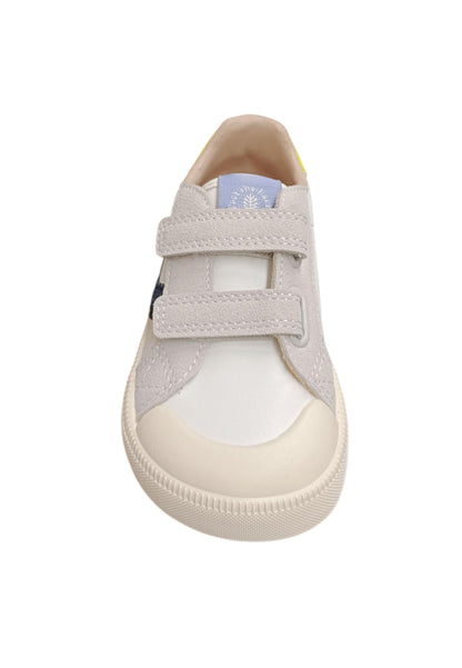 Sneakers bambino Victoria Oliver bianco blu giallo pelle - Stile colorato con velcro