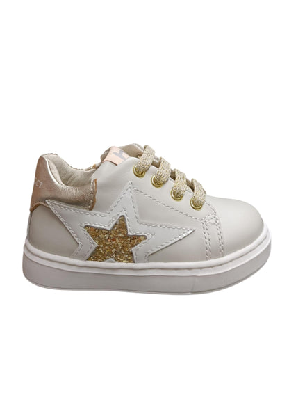 Sneakers primi passi bambina Balducci Cita bianco oro pelle - Eleganza preziosa con chiusura lacci