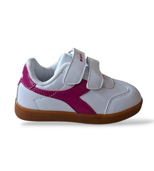 Diadora-Kyoto-scarpe-indoor-bambina-piccola-bianco-fucsia-doppio-velcro-pelle-sintetica-Scarpetteria-Gica-Trani

