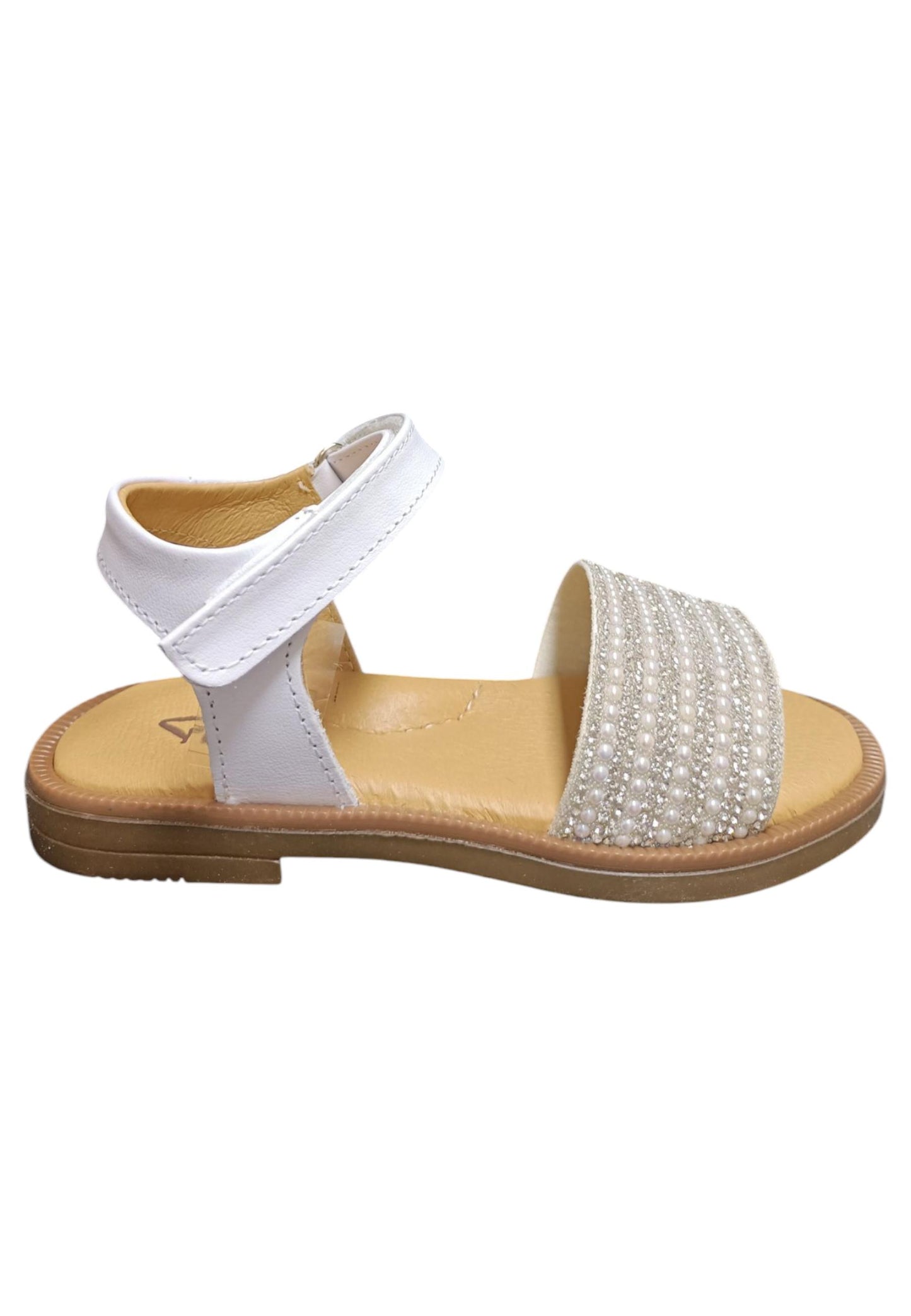 Sandalo bambina Platis Open Classic bianco-silver pelle - Sandalo da passeggio con velcro