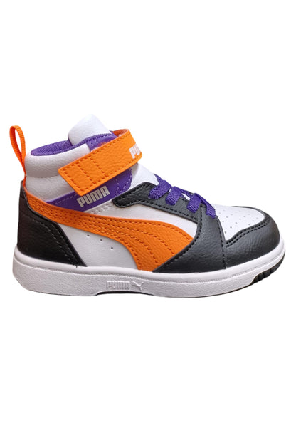 sarpe sneakers Bambine e ragazze PUMA REBOUND  bianco-nero-fuxja-arancione laccio elastico e velcro