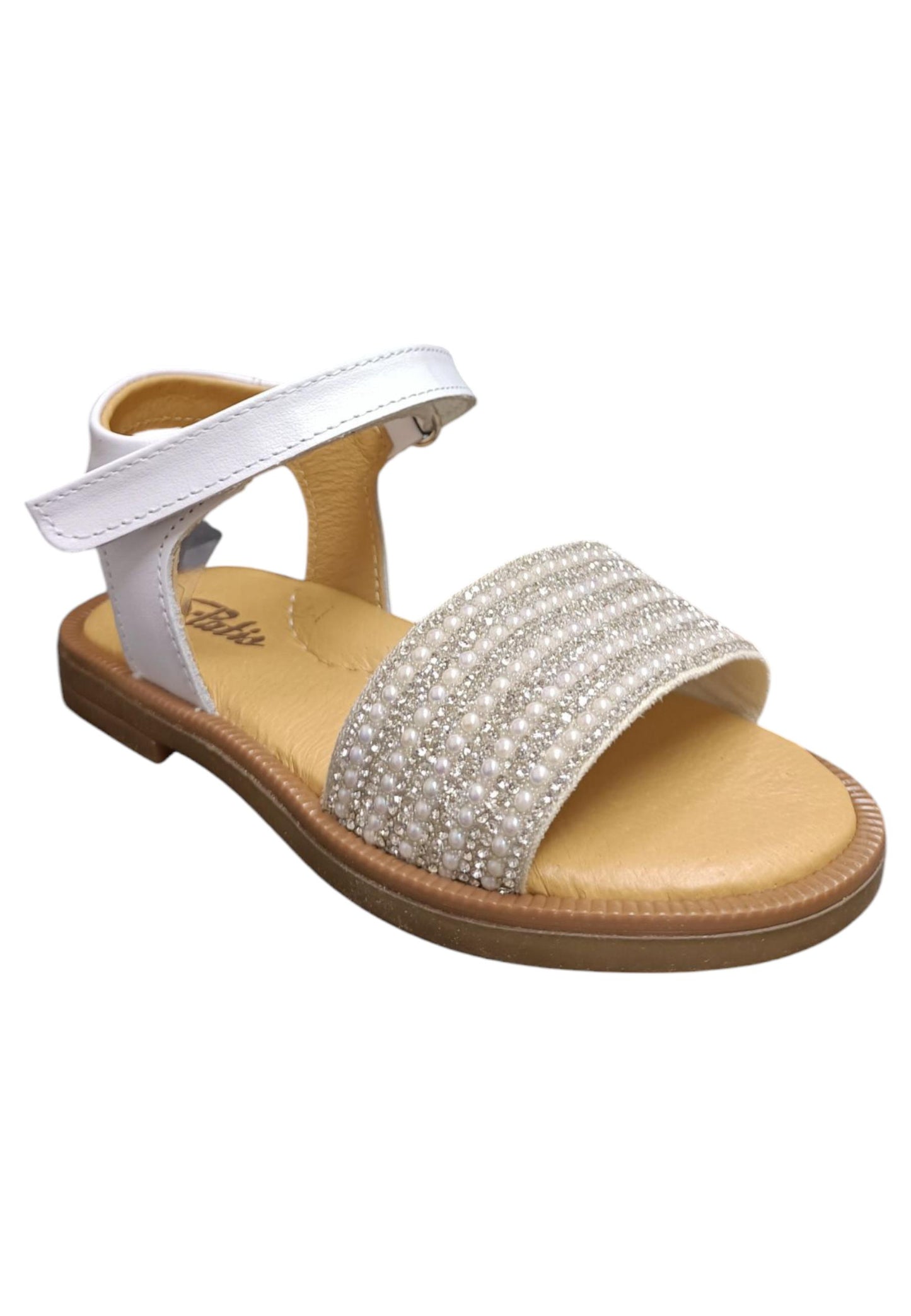 Sandalo bambina Platis Open Classic bianco-silver pelle - Sandalo da passeggio con velcro