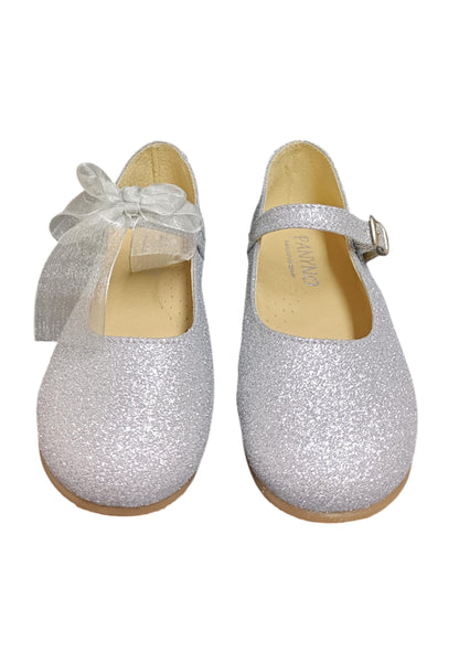 Ballerina bambina Panyno B3024 argento glitter fibbia fiocco estraibile elegance