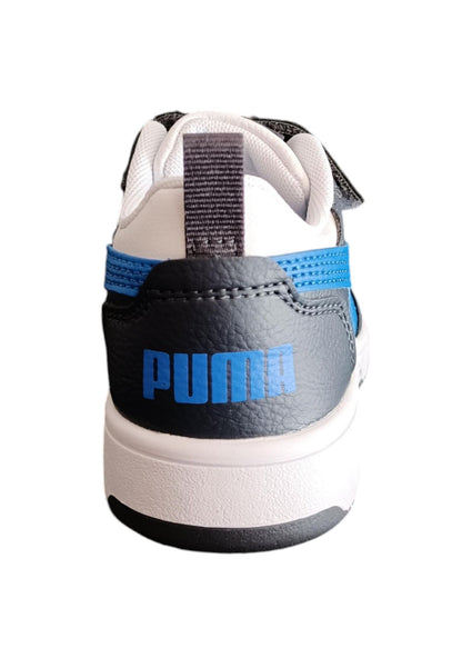 Scarpe sneakers Unisex bambini PUMA REBOUND  bianco-nero-blue laccio elastico e velcro
