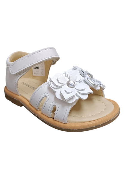 Sandalo bambina Balocchi Paris bianco pelle - Sandalo tallonato primi passi con velcro