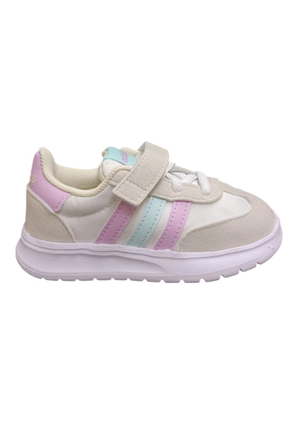 Scarpe sneakers Bambine e ragazze adidas RUN70s  bianco-grigio-fuxja-verde acqua laccio elastico e velcro
