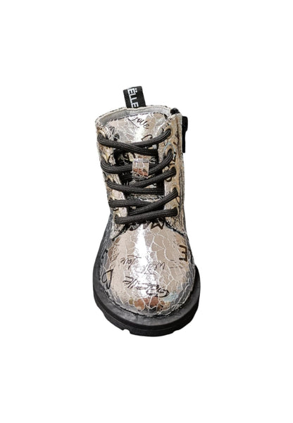 Anfibio bambina Gaelle Blond argento nero pelle crack lacci urban style