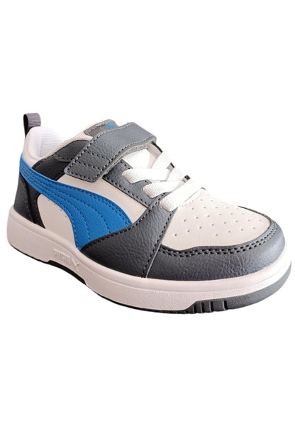 Scarpe sneakers Unisex bambini PUMA REBOUND  bianco-nero-blue laccio elastico e velcro
