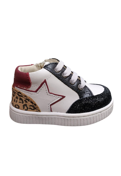Sneakers primi passi bambina Balducci Cita bianco nero fucsia maculato pelle - Stile animalier con lacci